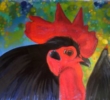 Painting of a rooster called "The Chase" by Sybil Fix