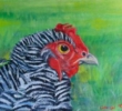 Chicken painting by Sybil Fix, oil on canvas, small